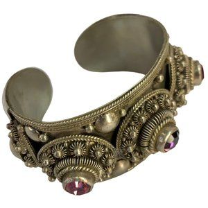 Vintage Multi Gemstones 1.5 in Wide Cuff Silver Bracelet Bangle